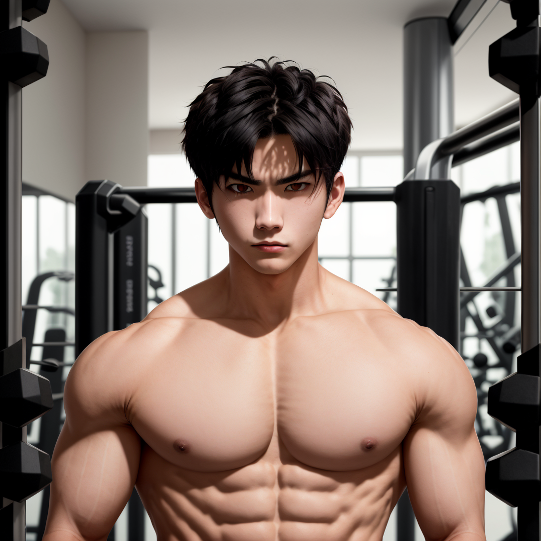 03022-2880439963-Masterpiece, 4K, Ikemen,  , Badass Ikemen, symmetrical, centered, facing the viewer, gym clothes.png